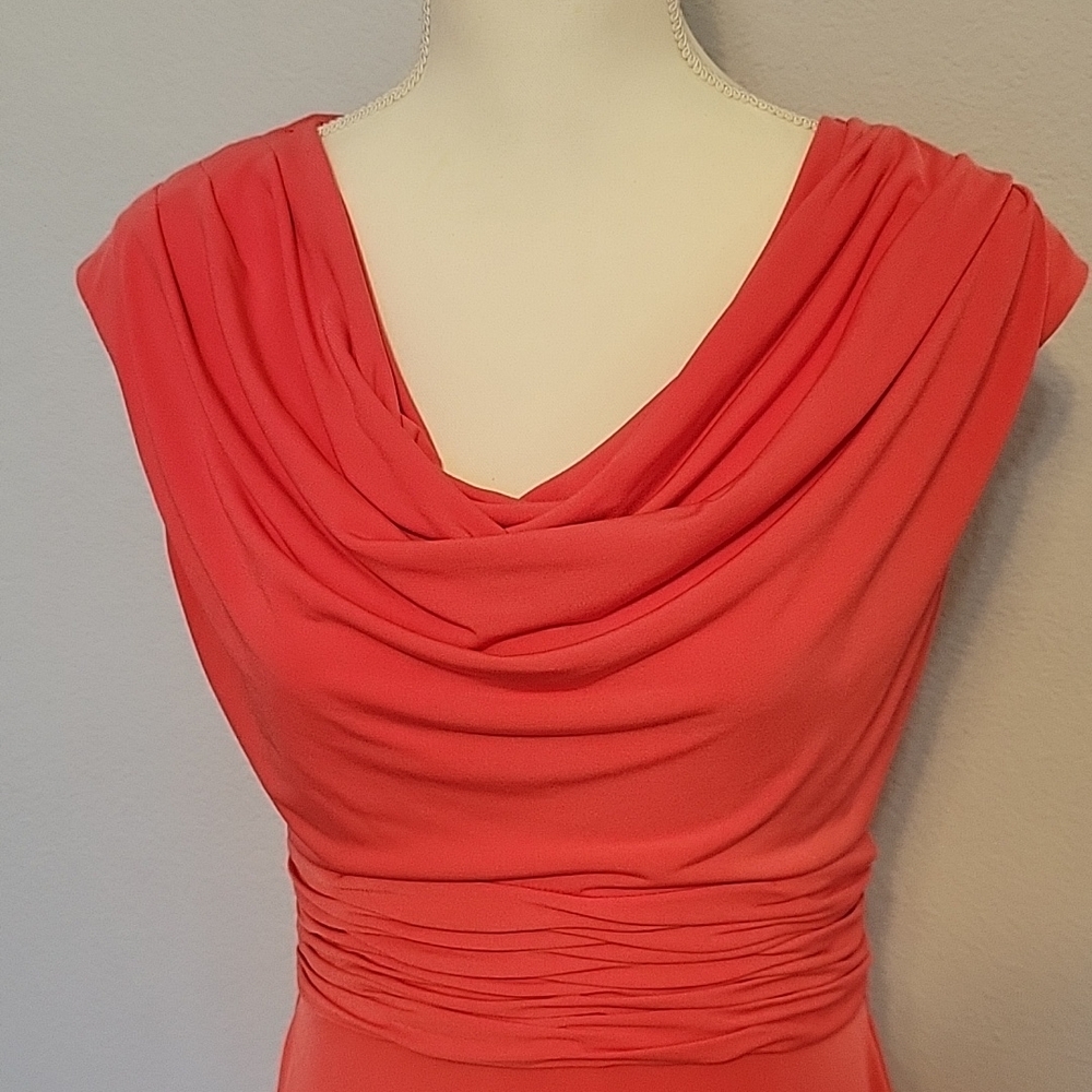 Orange A-line Cocktail Dress with Cowl Neck Sleeveless Design Knee-length - Picture 4 of 5